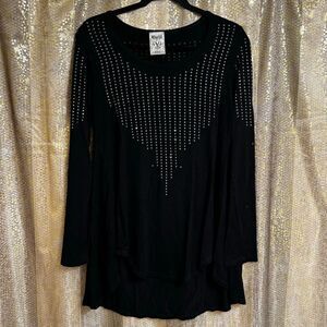 Vocal Apparel Black Stretchy Rhinestone Sparkly Tunic Long Sleeve Top Small